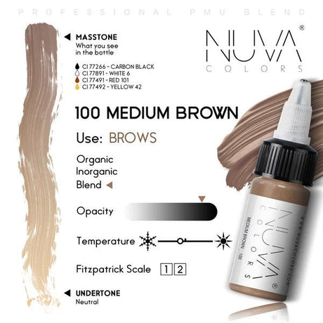 Nuva Colors Eyebrow Pigments 100 MEDIUM BROWN 15ml - BVShop