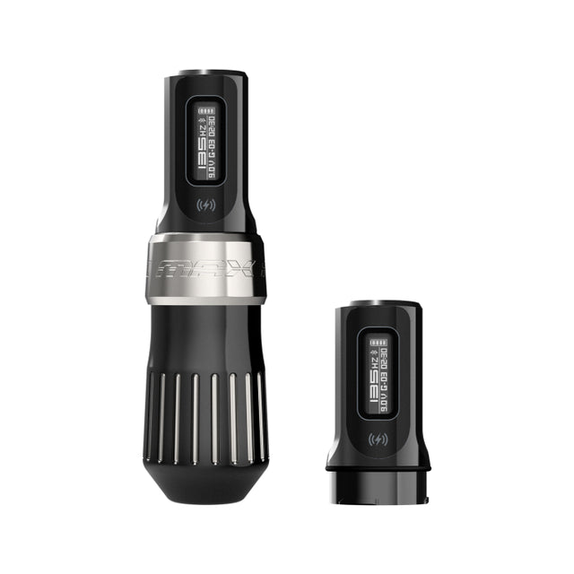 FK Irons Flux Max Darksaber 4.0mm tattoo machine with two PowerBolt II batteries