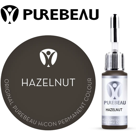 Purebeau Hazelnut 10ml HiCON, butelka pigmentu do brwi i próbka koloru
