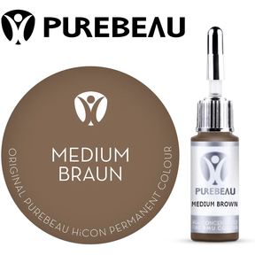 Purebeau Medium Brown 10ml HiCON, butelka pigmentu do brwi i próbka koloru