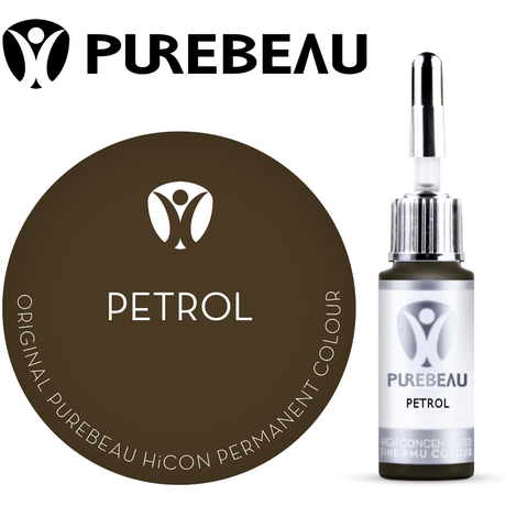 Purebeau Petrol 10ml HiCON, butelka pigmentu do brwi i próbka koloru