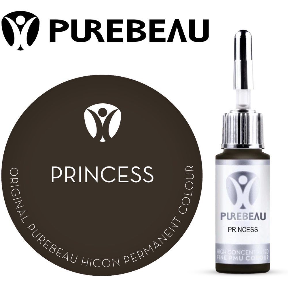 Purebeau Princess 10ml HiCON, butelka pigmentu do brwi i próbka koloru