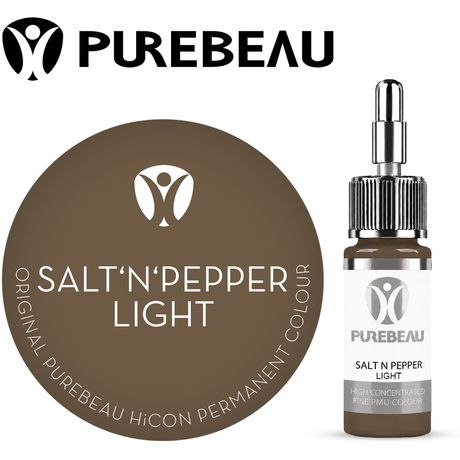 Purebeau Salt N Pepper Light 10ml HiCON, butelka pigmentu do brwi i próbka koloru