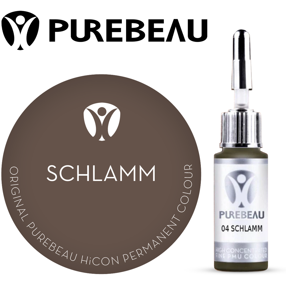 Purebeau Schlamm 10ml HiCON, butelka pigmentu do brwi i próbka koloru