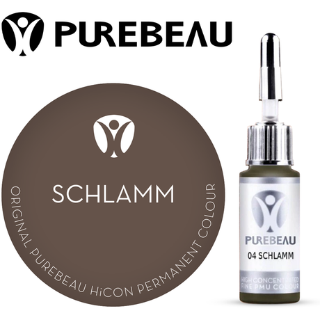Purebeau Schlamm 10ml HiCON, butelka pigmentu do brwi i próbka koloru