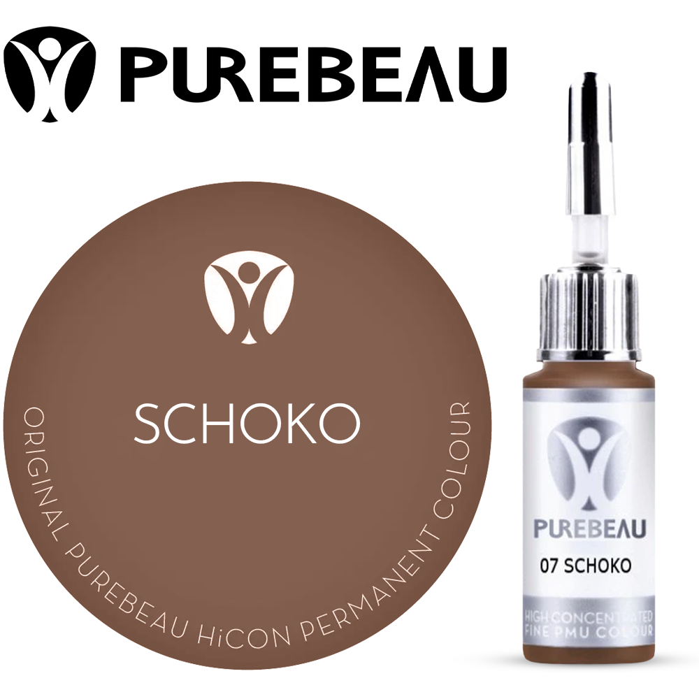 Purebeau Schoko 10ml HiCON, butelka pigmentu do brwi i próbka koloru