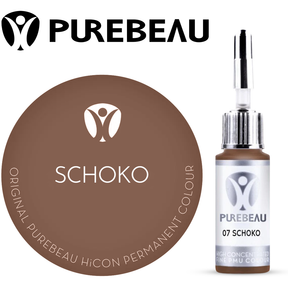 Purebeau Schoko 10ml HiCON, butelka pigmentu do brwi i próbka koloru