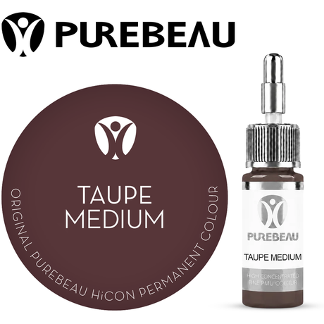 Purebeau Taupe Medium 10ml HiCON, butelka pigmentu do brwi i próbka koloru