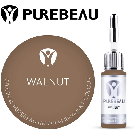 Purebeau Walnut 10ml HiCON, butelka pigmentu do brwi i próbka koloru
