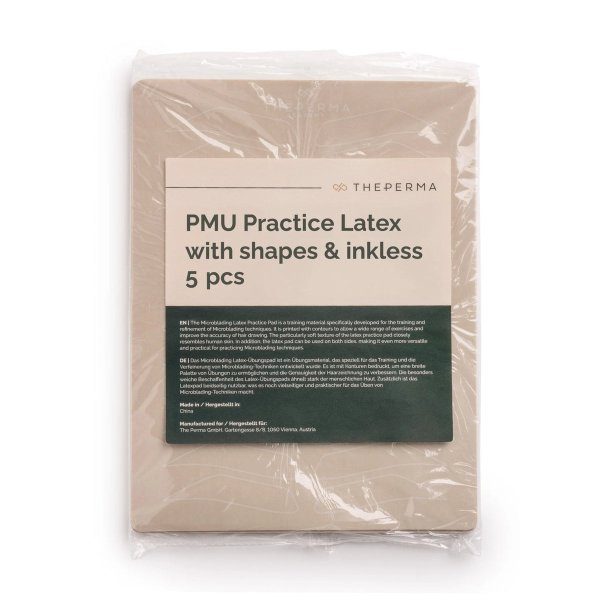 Set of five The Perma PMU Practising Skin sheets with printed brow shapes and outlines for tattoo practice.