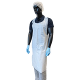 Set of 100 UNIGLOVES PE aprons made of clear plastic, ideal for protective wear in various cleaning and food service environments.