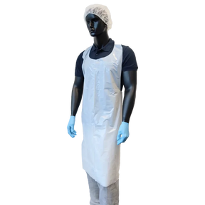 Set of 100 UNIGLOVES PE aprons made of clear plastic, ideal for protective wear in various cleaning and food service environments.