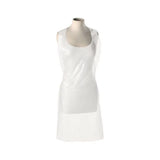 Set of 100 UNIGLOVES PE aprons with adjustable ties, lightweight and durable for food handling and industrial use.
