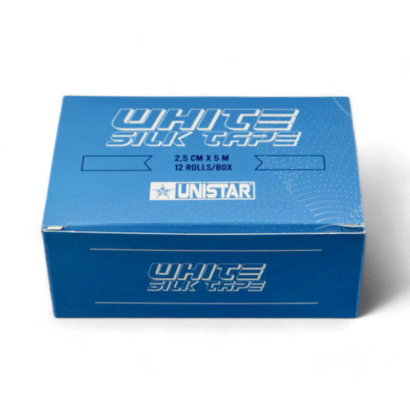 Unistar Silk Surgical Tape 2.5cm x 5m, soft and breathable medical tape for secure wound and dressing support.