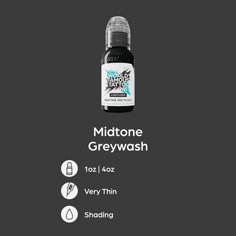 World Famous Limitless Tattoo Ink Midtone Greywash - BVShop